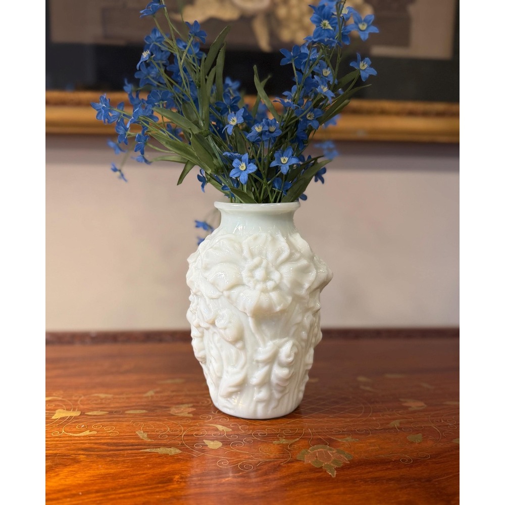 Antique Gaudy Poppy Vase Early 1900s Lancaster Milk Glass